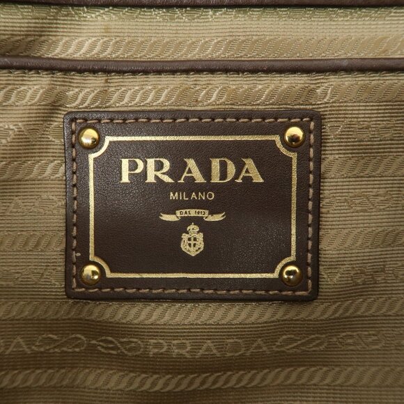 Authentic PRADA Logo Jacquard Leather 2Way Bag Hand Bag Beige - Picture 4 of 16